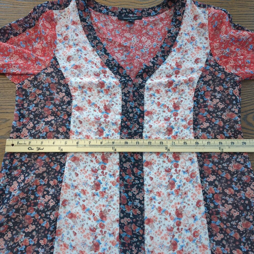 Nanette Lepore floral butterfly sleeves bohemian gypsy saloon pullover‎ blouse M - Picture 13 of 15